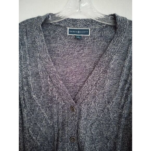 Karen Scott Turbo Cardigan Sweater Women's Large Blue Buttons Soft - Picture 3 of 11